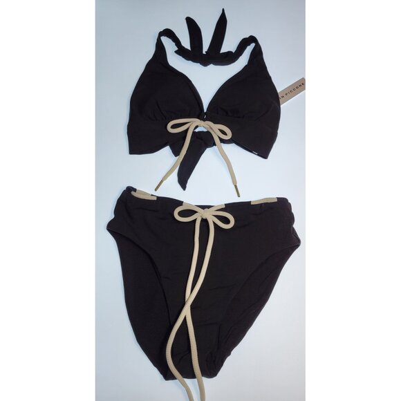 Robin Piccone Bikini Swim Top M Color Black Bottom High Rise Solid Sz M#19 - Picture 1 of 10